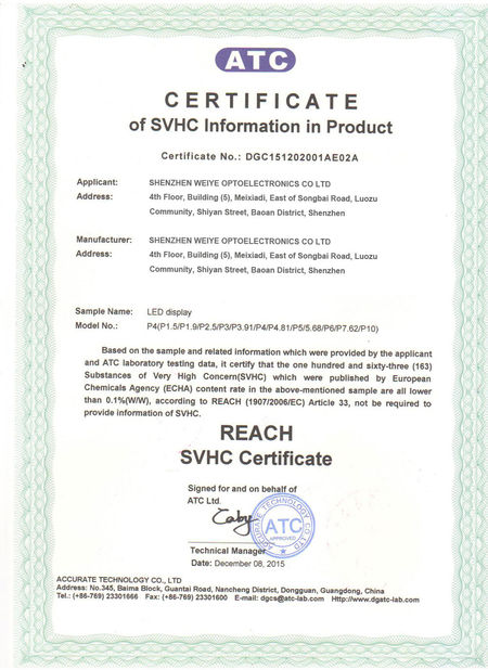 China Shenzhen Weiye Optoelectronics Co., Ltd. zertifizierungen